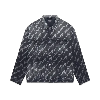 BALENCIAGA MENS Allover Logo Oversized Jacket "Black"