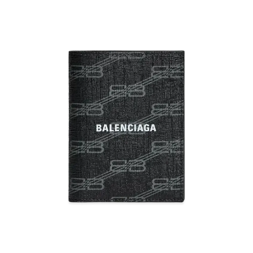 BALENCIAGA Signature Vertical Bifold Wallet BB Monogram Coated Canvas "Black"