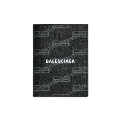 BALENCIAGA Signature Vertical Bifold Wallet BB Monogram Coated Canvas "Black"