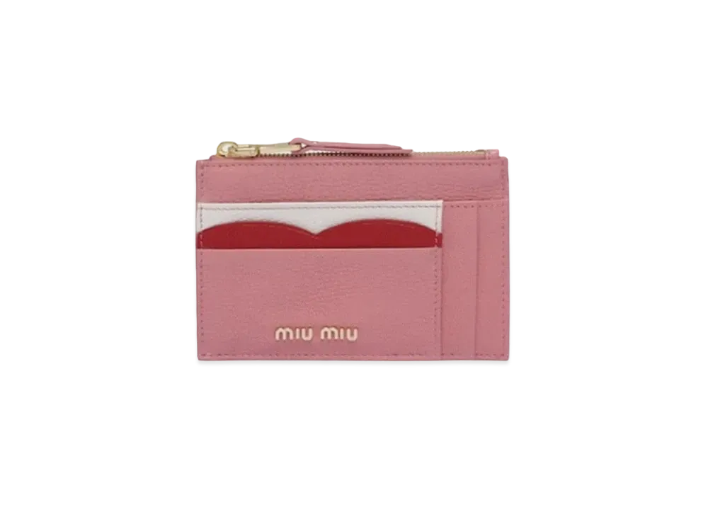 MIU MIU Madras Color Leather Card Holder "Pink/Red"