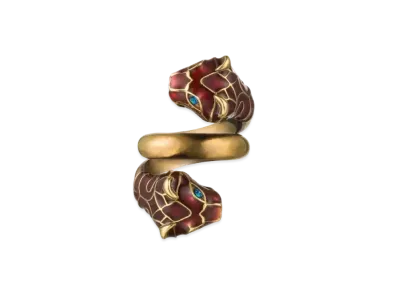 GUCCI Red Enamel Tiger Head Ring "Gold"