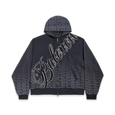 BALENCIAGA Big B Oversized Zip-Up Hoodie "Black/White"