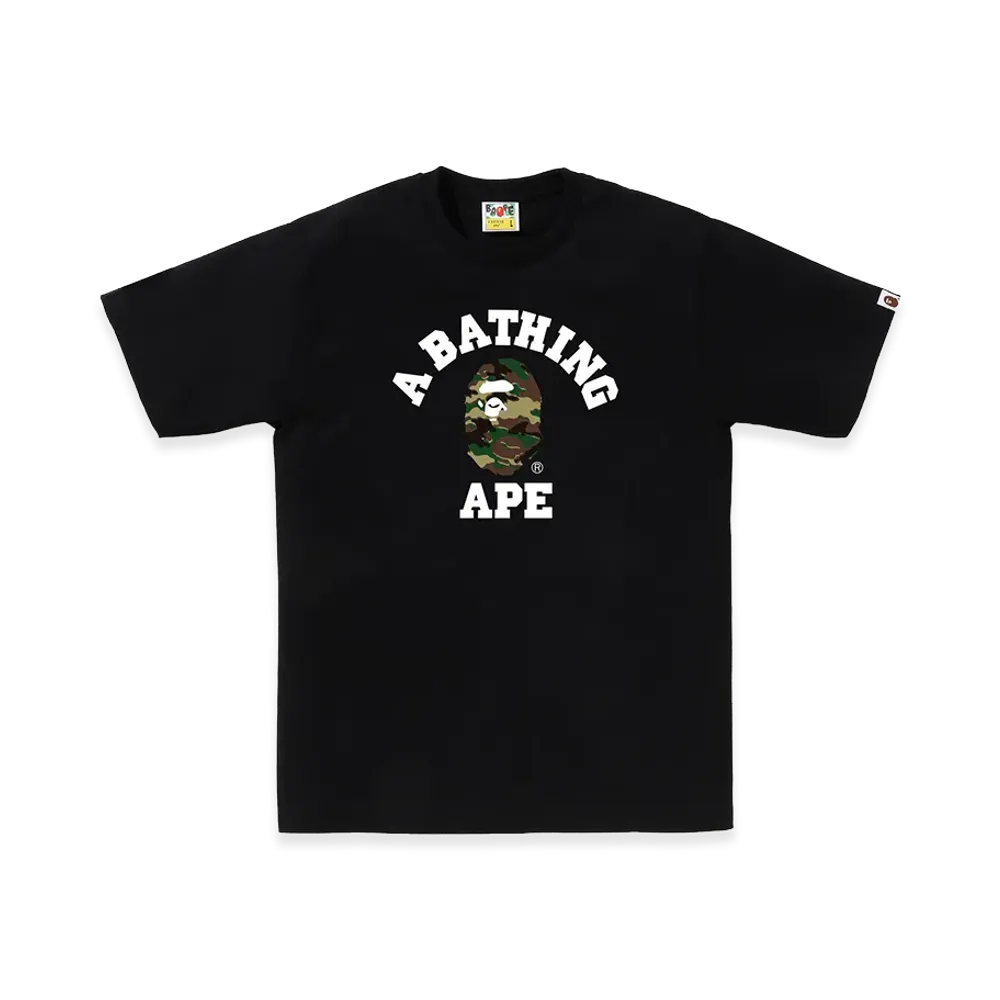 A BATHING APE Glitch Woodland Camo College Tee "Black/Green"