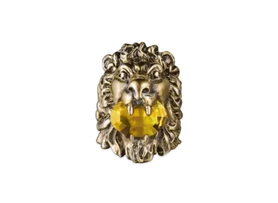 GUCCI Swarovski Rhinestone Lion Head Ring "Gold"