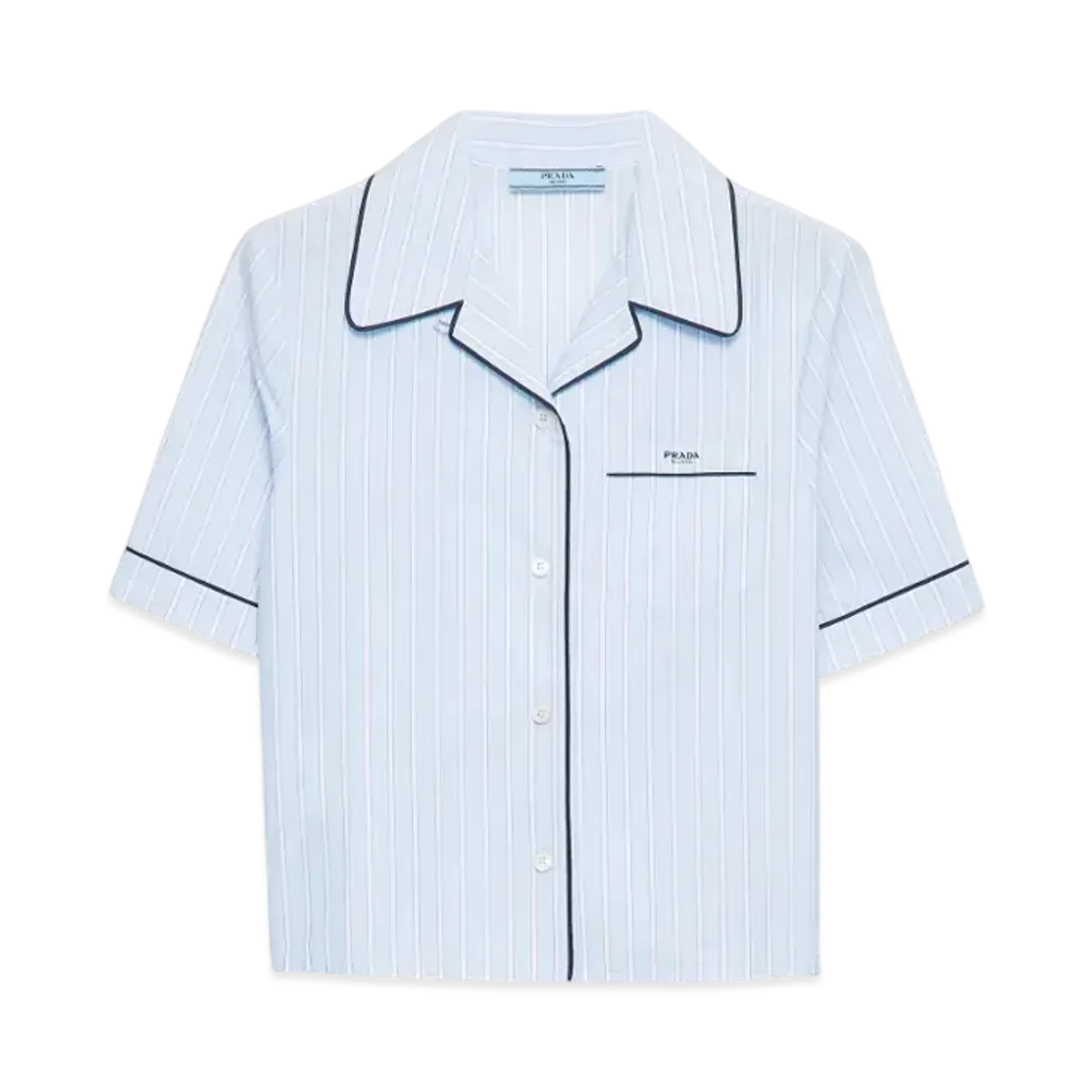 PRADA Women's Striped Chambray Bowling Shirt "Light Blue"