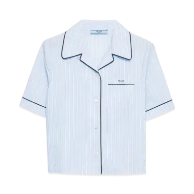 PRADA Women's Striped Chambray Bowling Shirt "Light Blue"