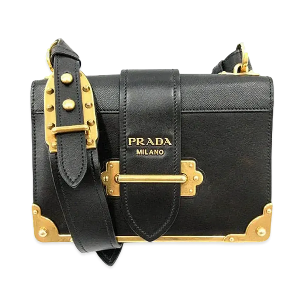 PRADA Cahier Leather Shoulder Bag "Black"