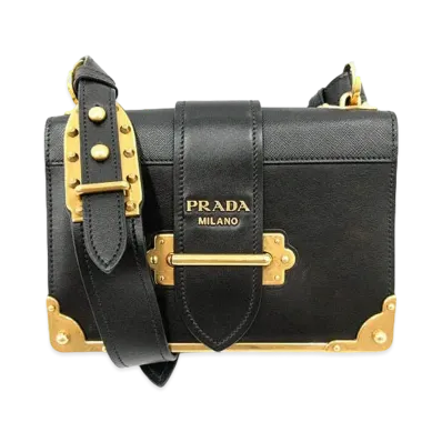 PRADA Cahier Leather Shoulder Bag "Black"
