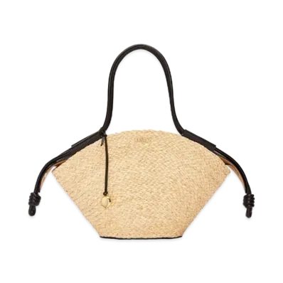 LOEWE Small Paseo Basket in Raffia and Nappa Calfskin "Natural/Black"