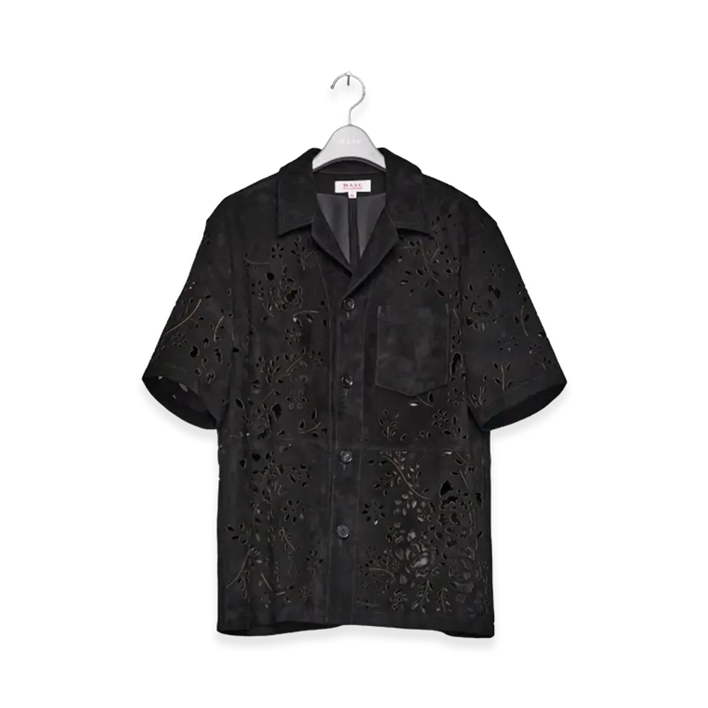 MASU Bandana Hole Leather Half Sleeve Shirt "Black"