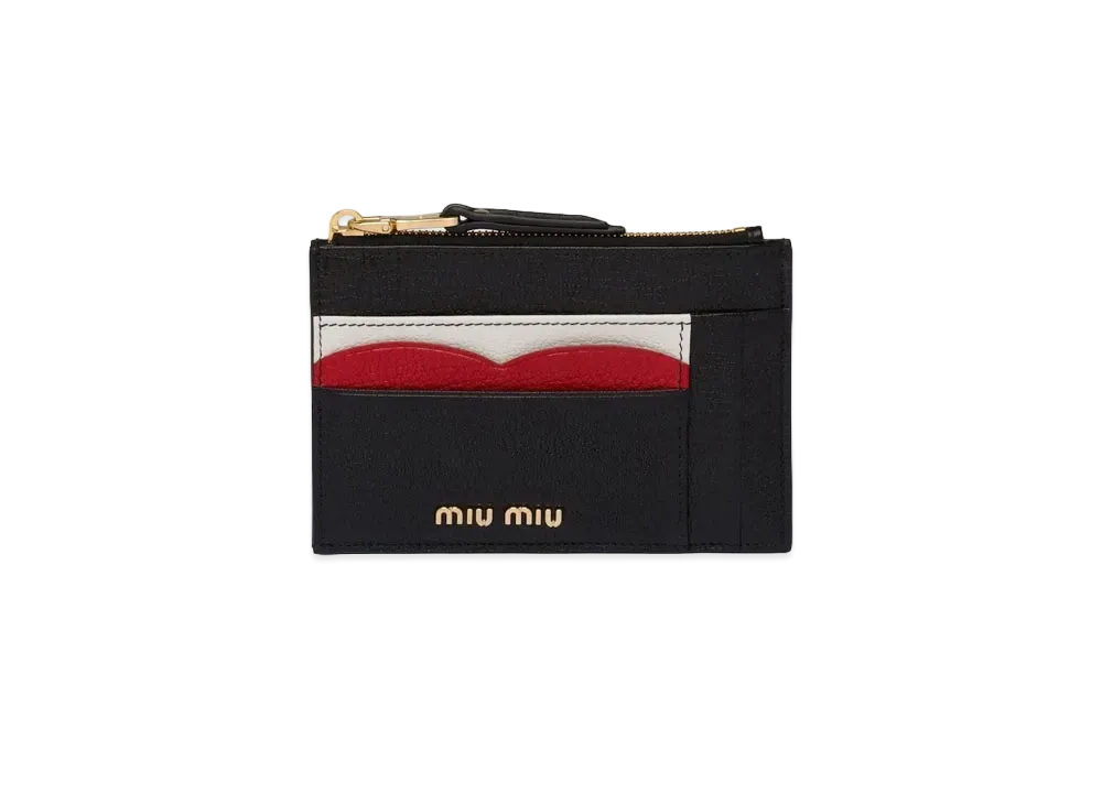 MIU MIU Madras Color Leather Card Holder "Black/Red"