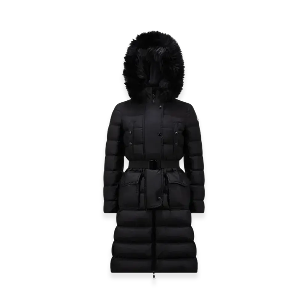 MONCLER Khloe Hooded Shearling Long Down Jacket "Black"