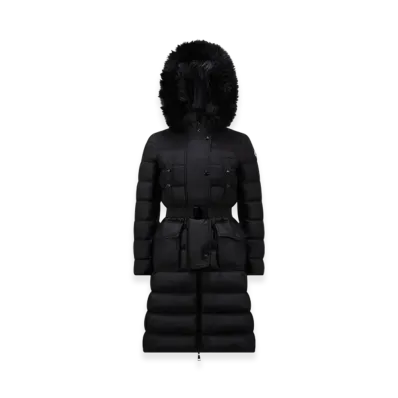 MONCLER Khloe Hooded Shearling Long Down Jacket "Black"