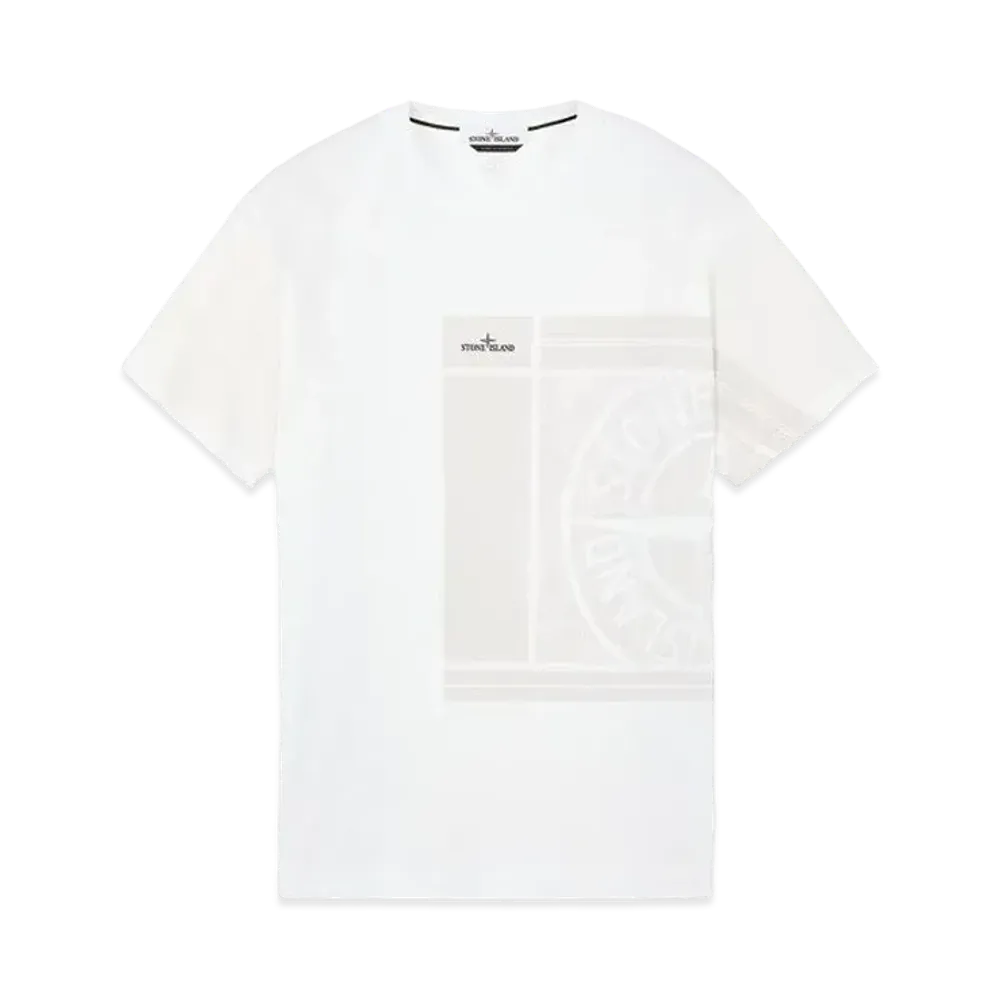 Stone Island 2NS81 COTTON JERSEY, 'MOSAIC FOUR' PRINT, GARMENT DYED_SLIM FIT "White"