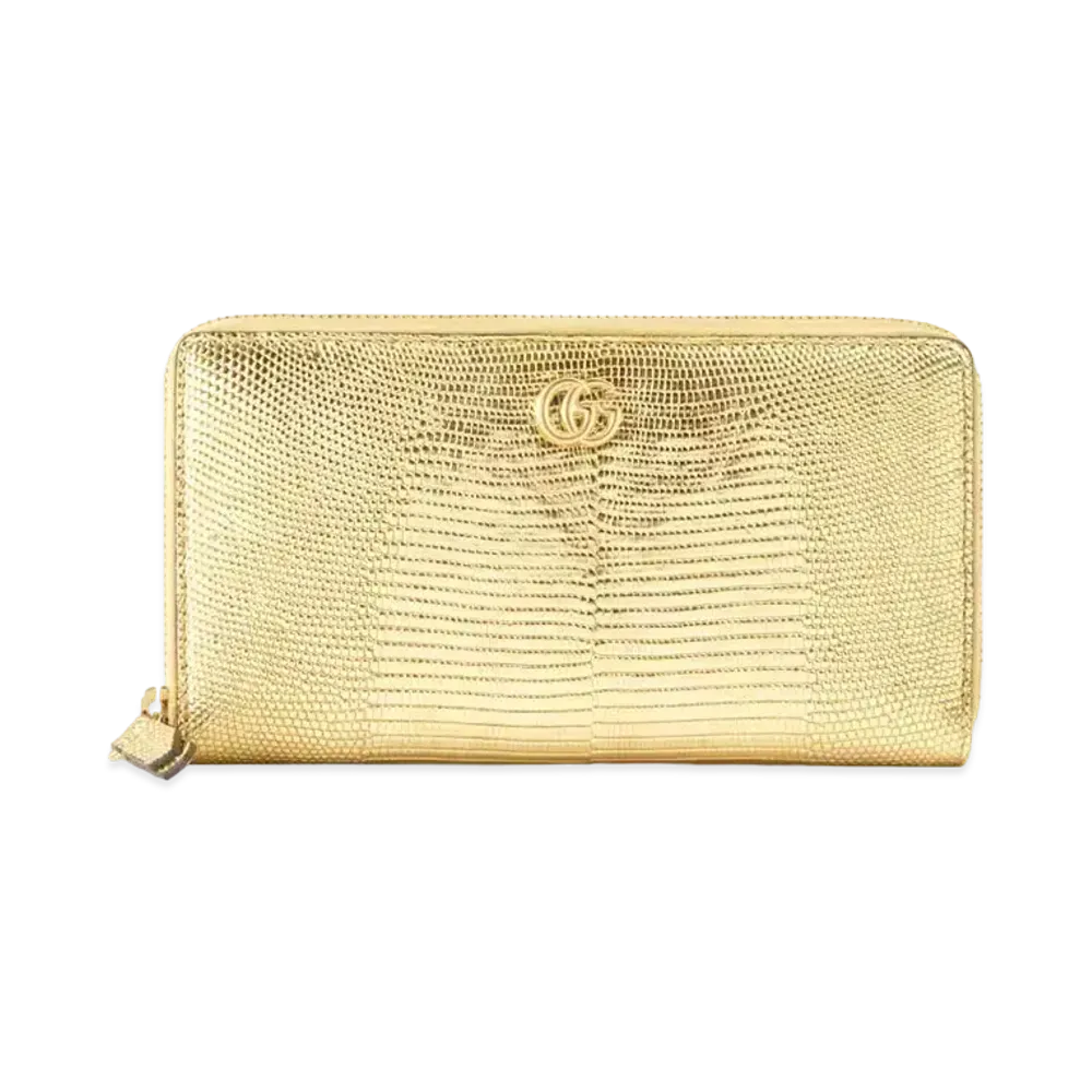 GUCCI GG Marmont Lizard Zip Around Wallet "Gold Lizard"