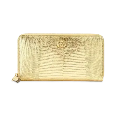 GUCCI GG Marmont Lizard Zip Around Wallet "Gold Lizard"