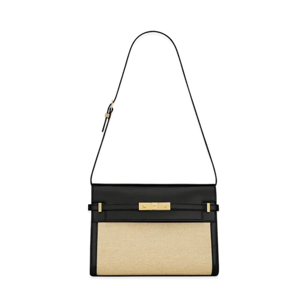 Saint Laurent Manhattan Shoulder Bag In Raffia And Smooth Leather "Beige"