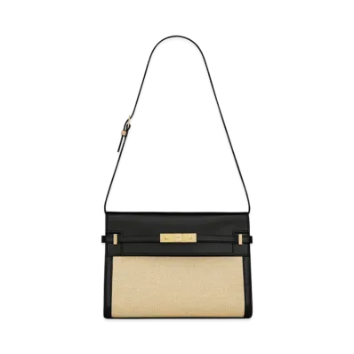 Saint Laurent Manhattan Shoulder Bag In Raffia And Smooth Leather "Beige"