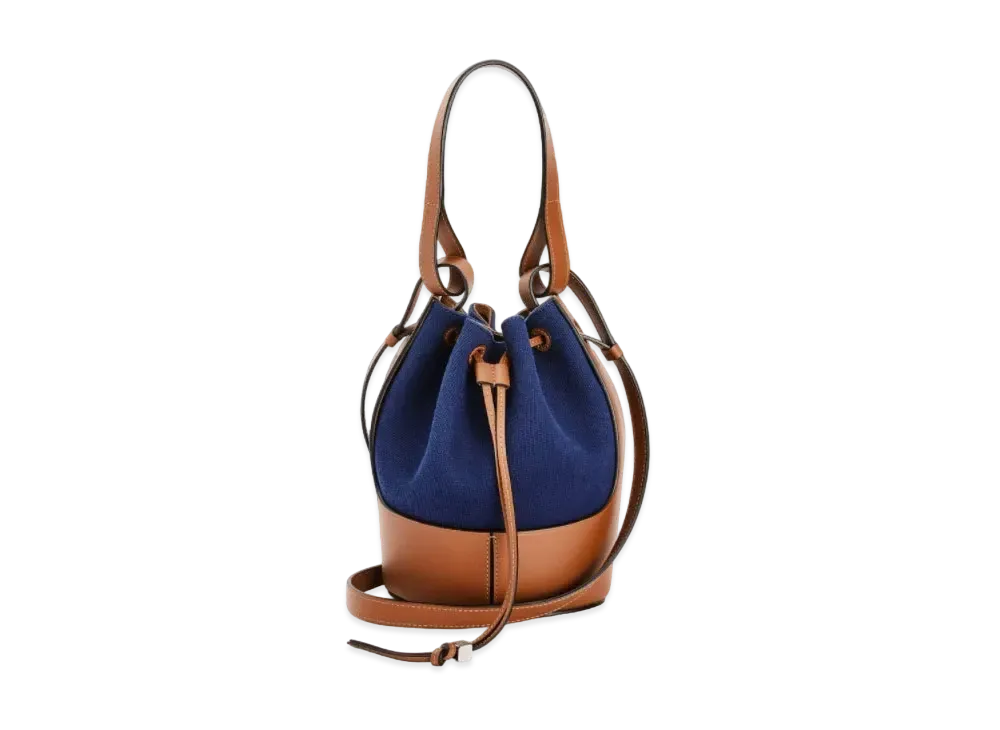 LOEWE Small Balloon Bag In Canvas And Calfskin "Navy Blue / Tan"