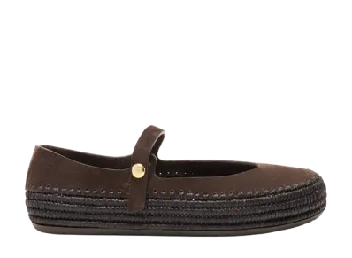 LOEWE Women's Rio Mary Jane in Suede and Raffia "Dark Brown"