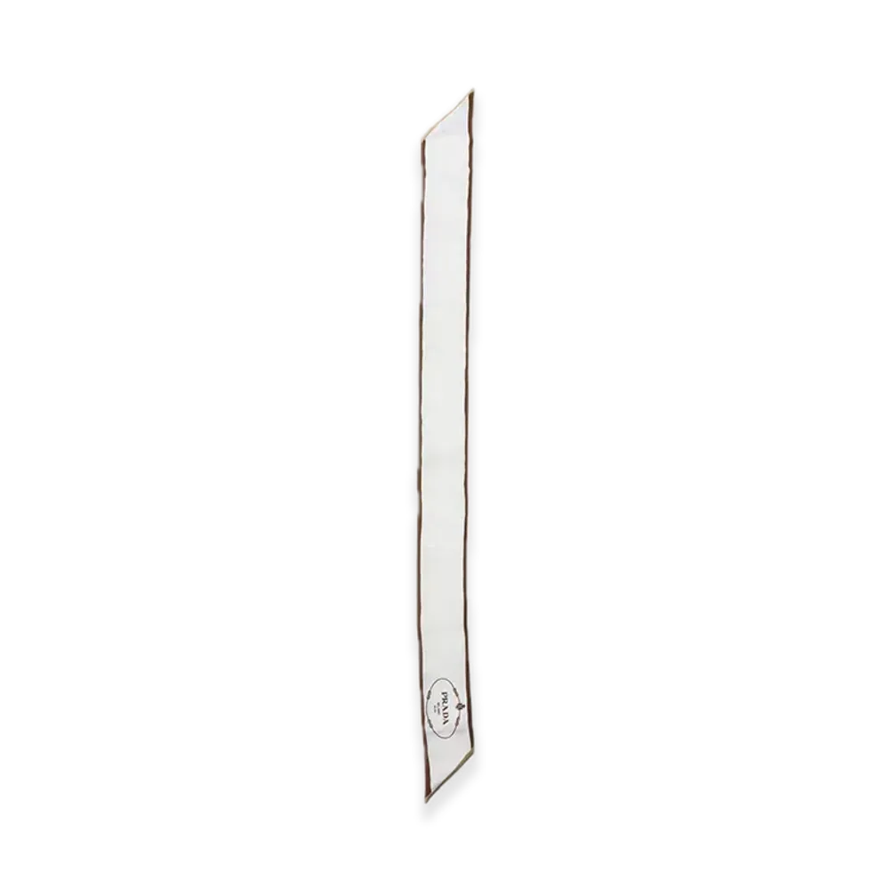 PRADA Silk Twill Jacquard Print Skinny Scarf "Off-White/Camel"