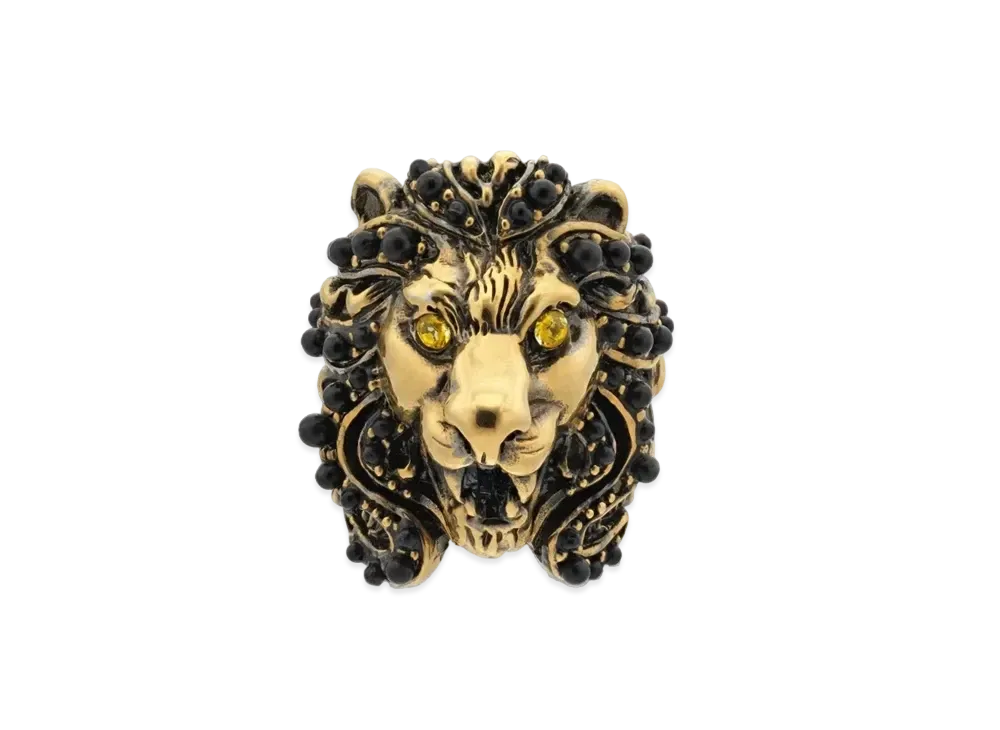 GUCCI Lion Head Rhinestone Ring "Gold"