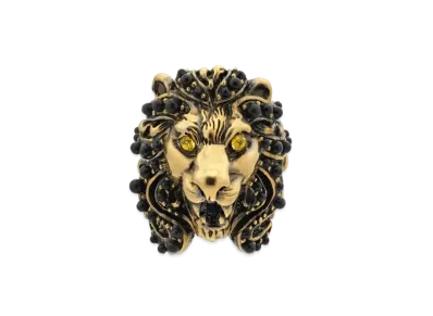 GUCCI Lion Head Rhinestone Ring "Gold"