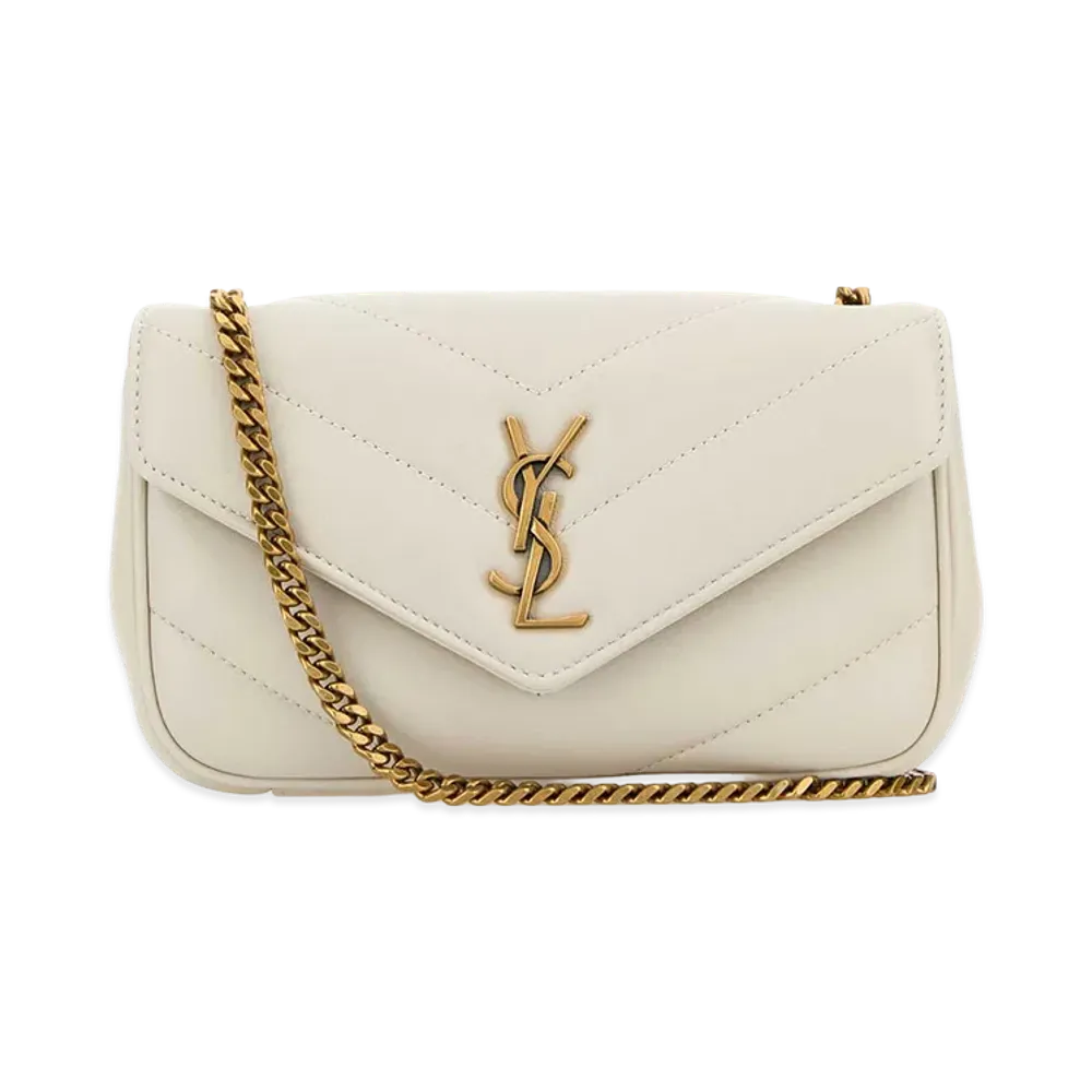 Saint Laurent Women's Ivory Leather Mini Loulou Crossbody Bag "White"