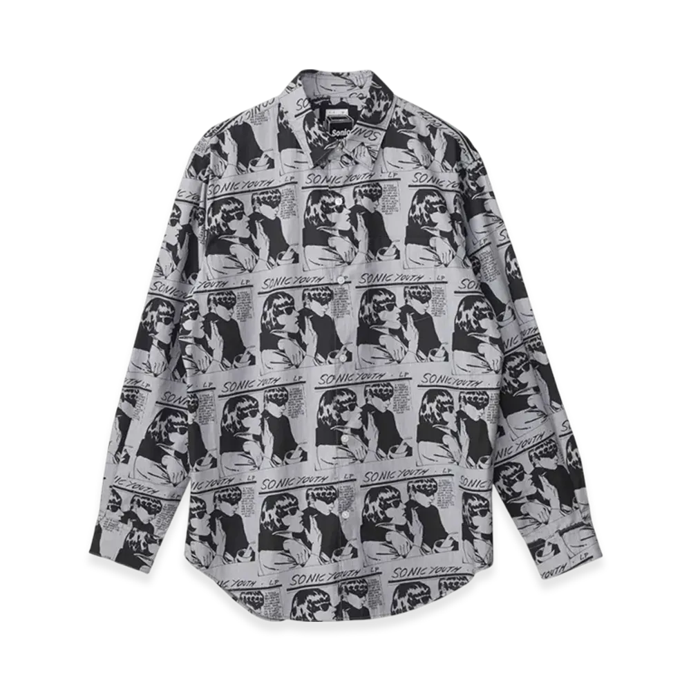 HYSTERIC GLAMOUR Sonic Youth Goo Scratch Pattern Regular Collar Shirt "Gray"