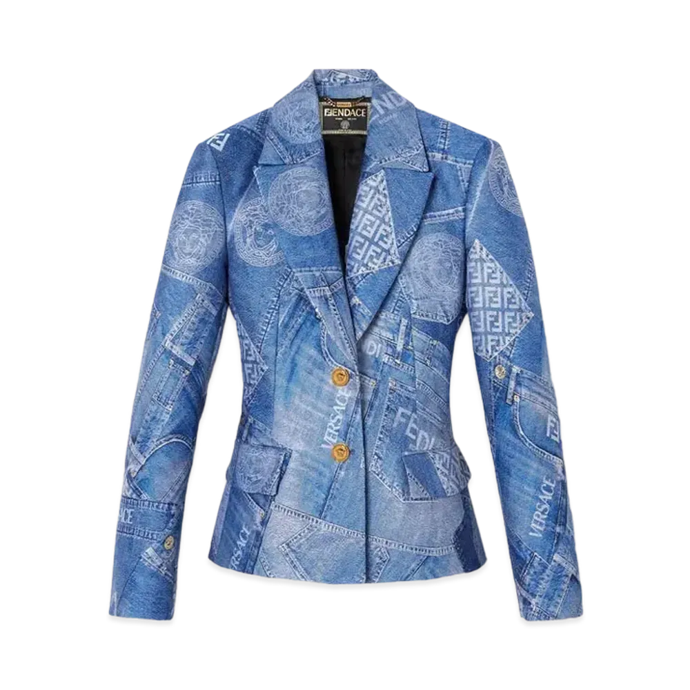 FENDI x Versace Fendace Denim Patchwork Blazer "Blue"