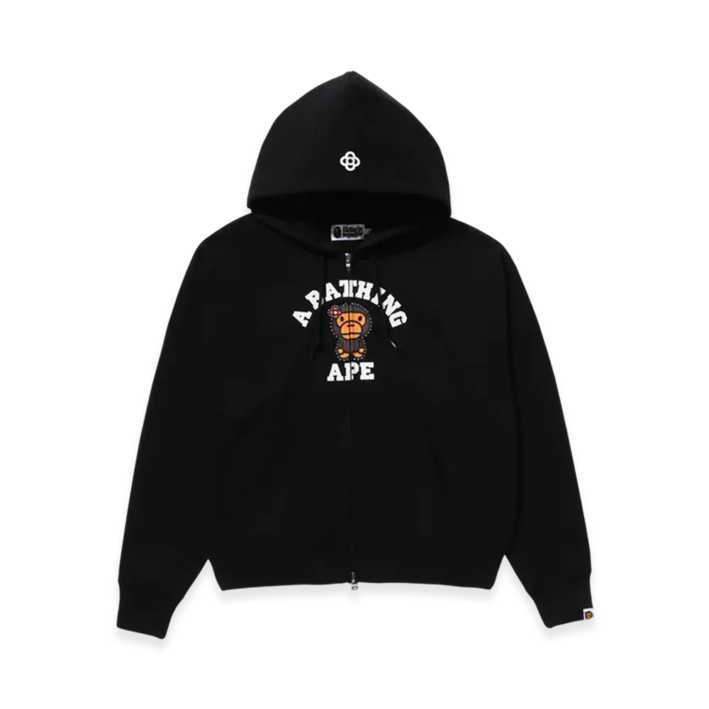 A BATHING APE Cystal Stone College Baby Lisa Oversized Zip Hoodie "Black"