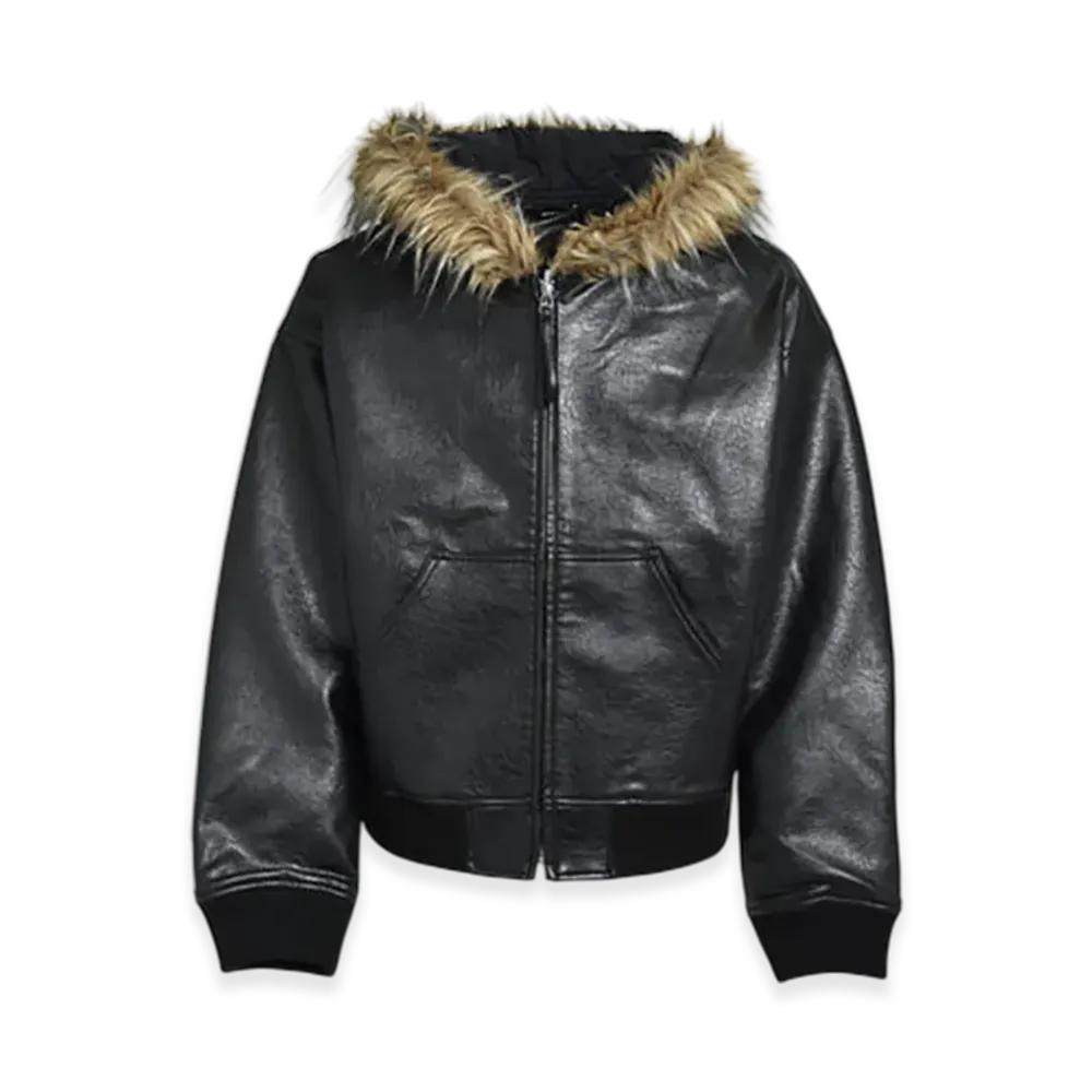 BREATH Faux Leather Fur Hooded Jacket "Black"