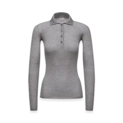 MONCLER Wool Long Sleeve Polo Shirt "Grey"