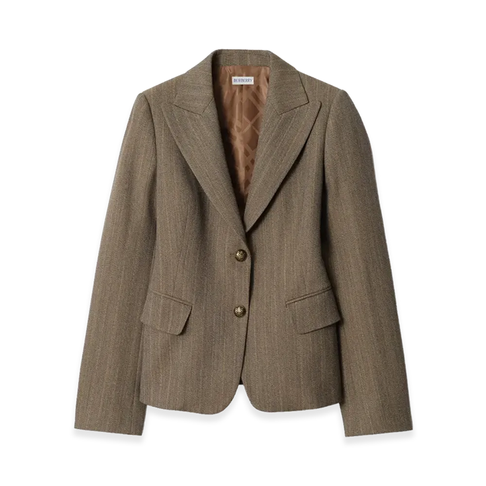 Burberry Women's Mouline Wool Tailored Jacket "Coffee Brown Melange"