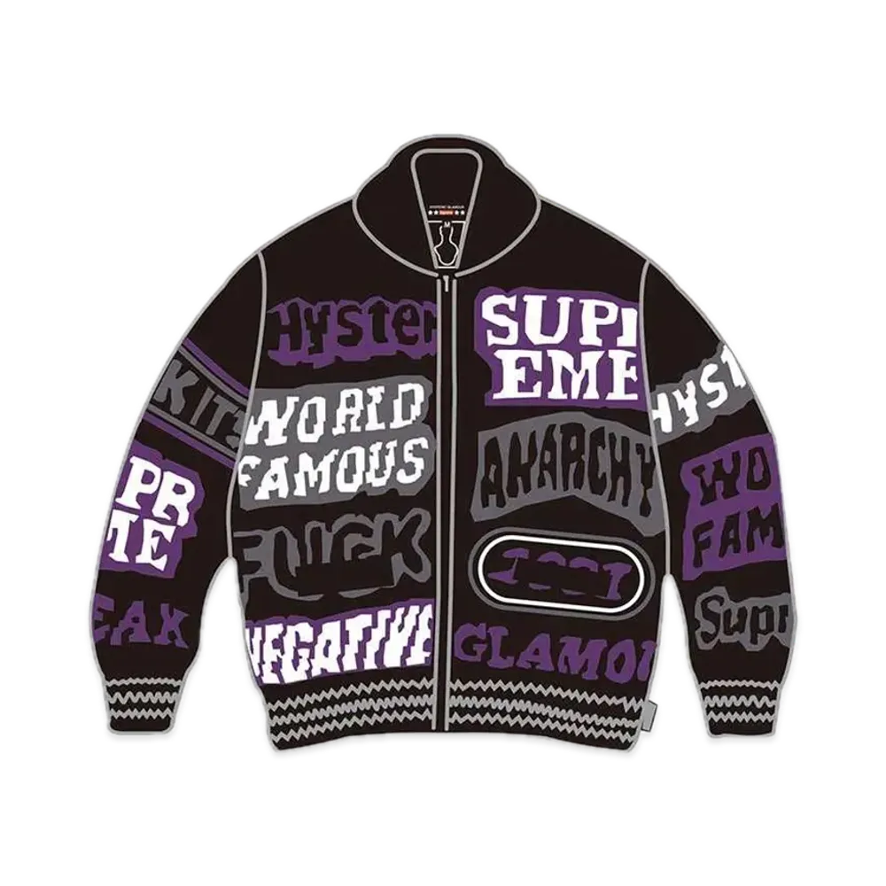 Supreme x HYSTERIC GLAMOUR Logos Zip Up Sweater "Black"
