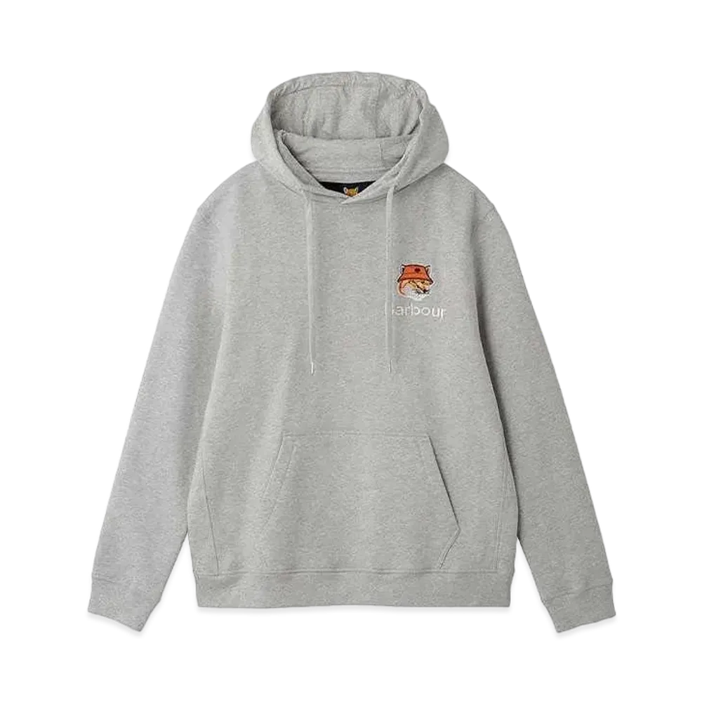 Barbour x Maison Kitsune Fox Logo Hoodie "Gray"