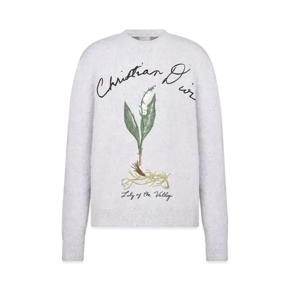 Dior Men's Lily of the Valley Cotton-Blend Jersey Sweater "Gray"