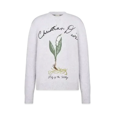 Dior Men's Lily of the Valley Cotton-Blend Jersey Sweater "Gray"