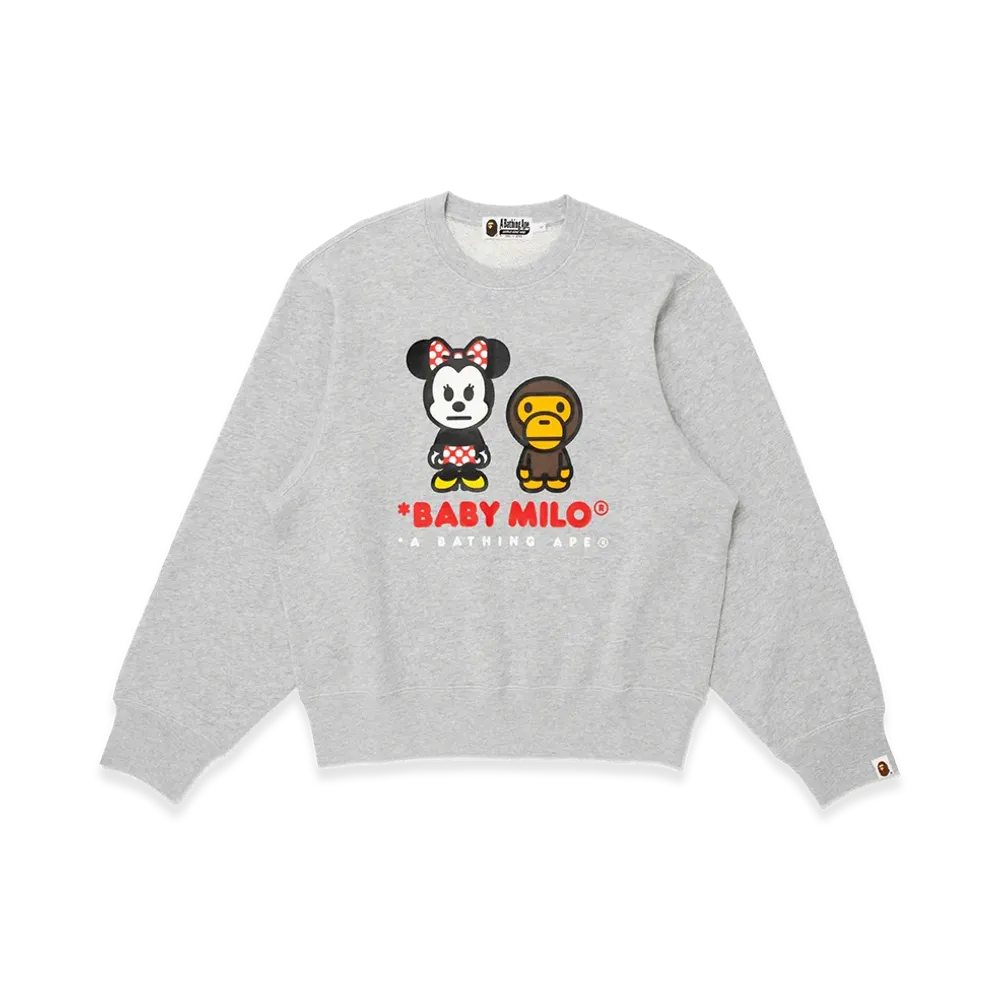 A BATHING APE x Disney Women's Minnie Mouse Baby Milo Crewneck Sweatshirt "Gray"