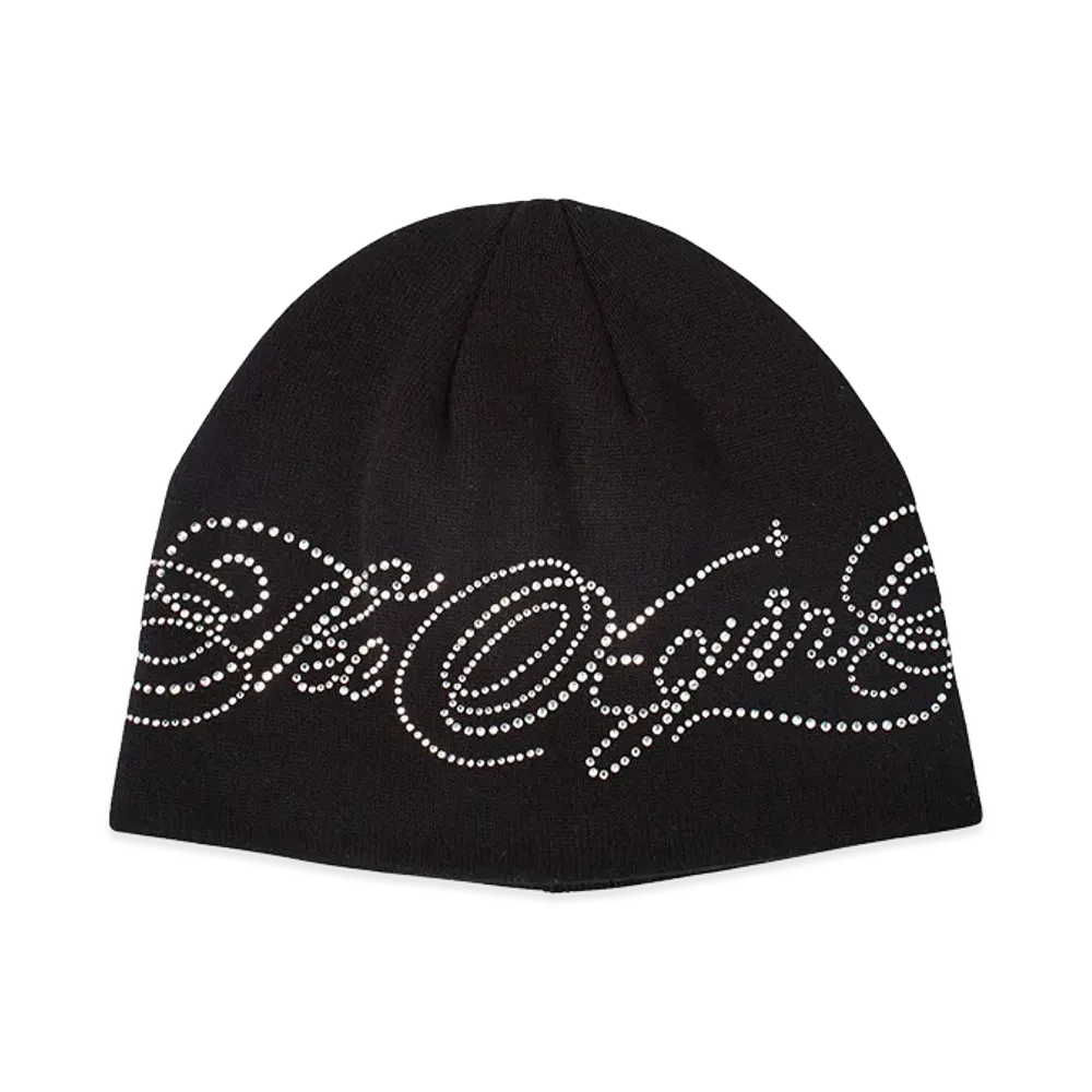 X-Girl Women's Rhinestone Decorative Script Logo Beanie "Black"