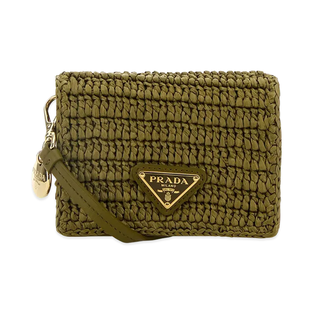 PRADA Women's Raffia Card Holder "Green"