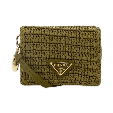 PRADA Women's Raffia Card Holder "Green"