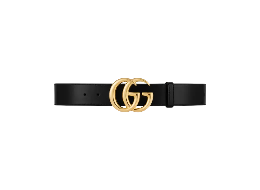 GUCCI Double G Shiny Buckle Wide Belt "Black/Gold"