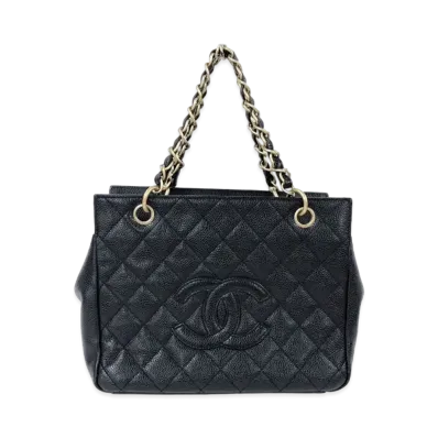CHANEL PTT Matelasse Chain Tote Bag Caviarskin "Black/Gold"