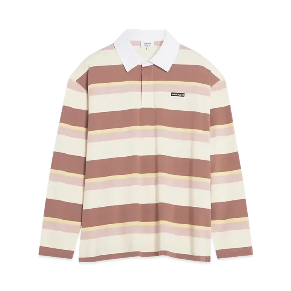 Maison Kitsune Stripe Long Sleeve Oversize Polo "Honey/Brunette"