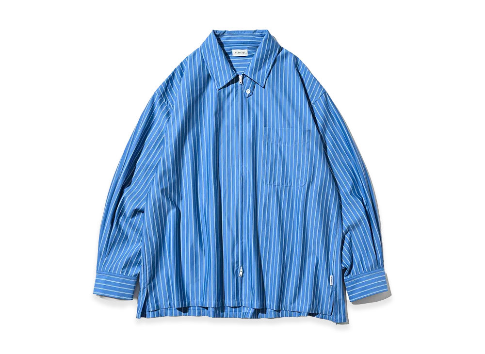 CLESSTE Thick/Thin Stripe 46G Knit Everyday Zip Up L/S Shirt "Sax Blue Stripe"