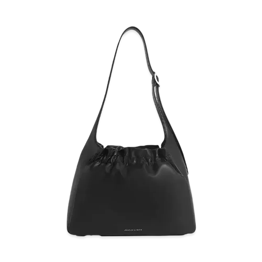 CHARLES & KEITH Brigitte Ruched Hobo Bag "Noir"