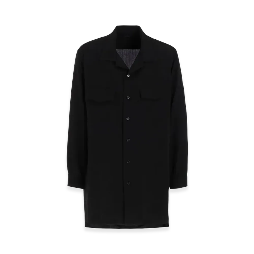 Yohji Yamamoto POUR HOMME Suit Cellulose Poplin CDH Open Collar Shirt "Black"