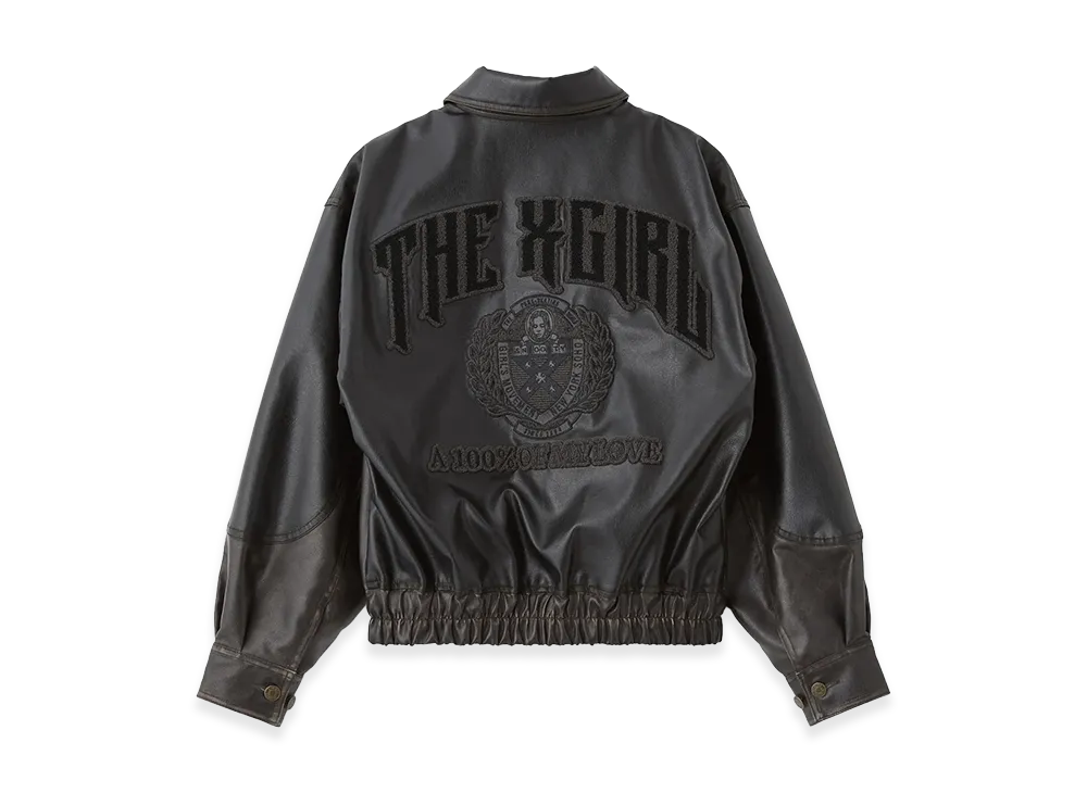 X-Girl Women's Faux Leather Logo Patch Jacket "Black"