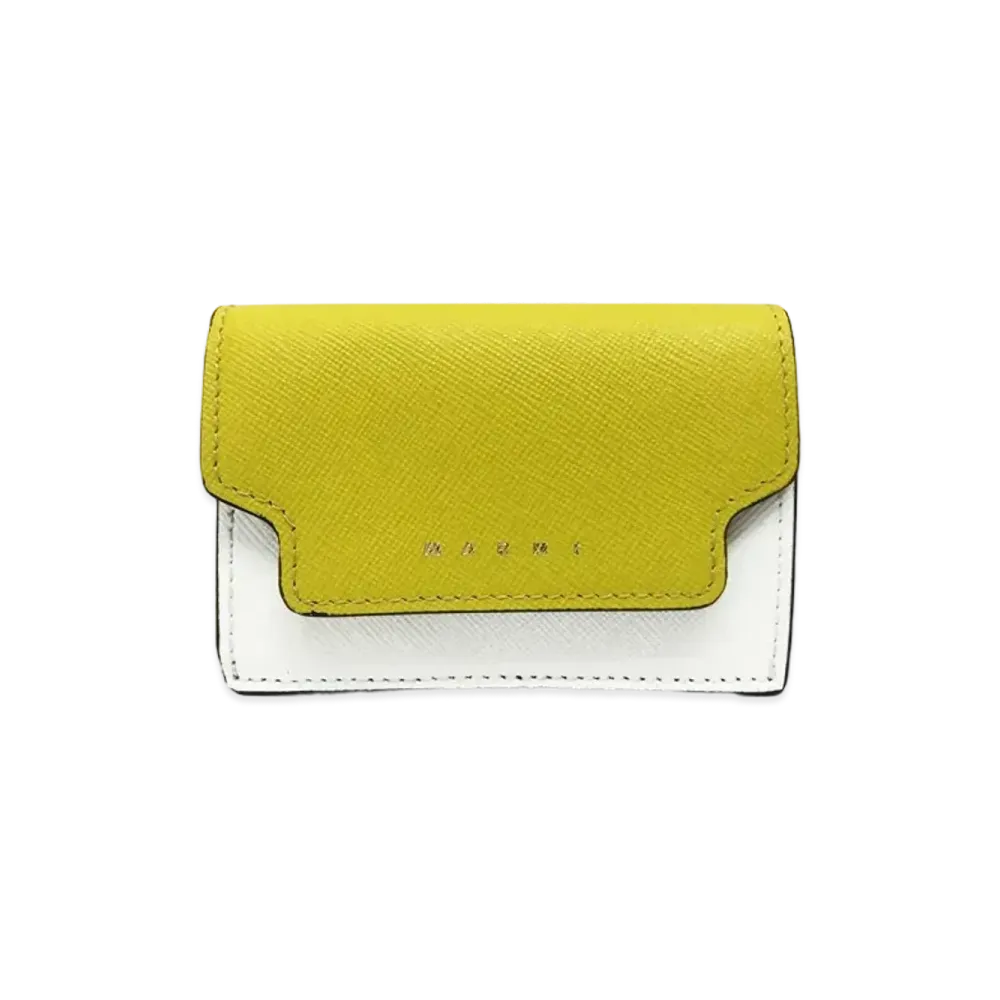 Marni Tone On Tone Yellow And White Tri-Fold Saffiano Leather Wallet "Light Topaz/Lily White/Acid"